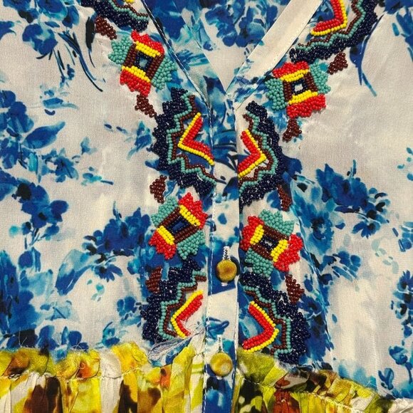 ROCOCO SAND Romantic Floral Tiered Maxi Dress Silk Beaded V-neck  XS - Picture 6 of 13